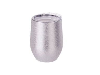 VASO CORTO GLITTER PLATA CON TAPA