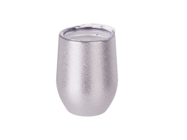 VASO CORTO GLITTER PLATA CON TAPA